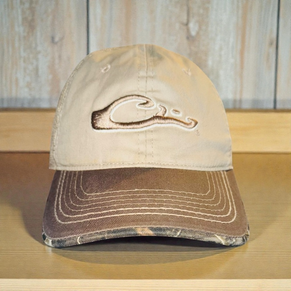 Drake Waterfowl Brown Camo Mesh Trucker Hat Embroidered Logo Adjustable Strap